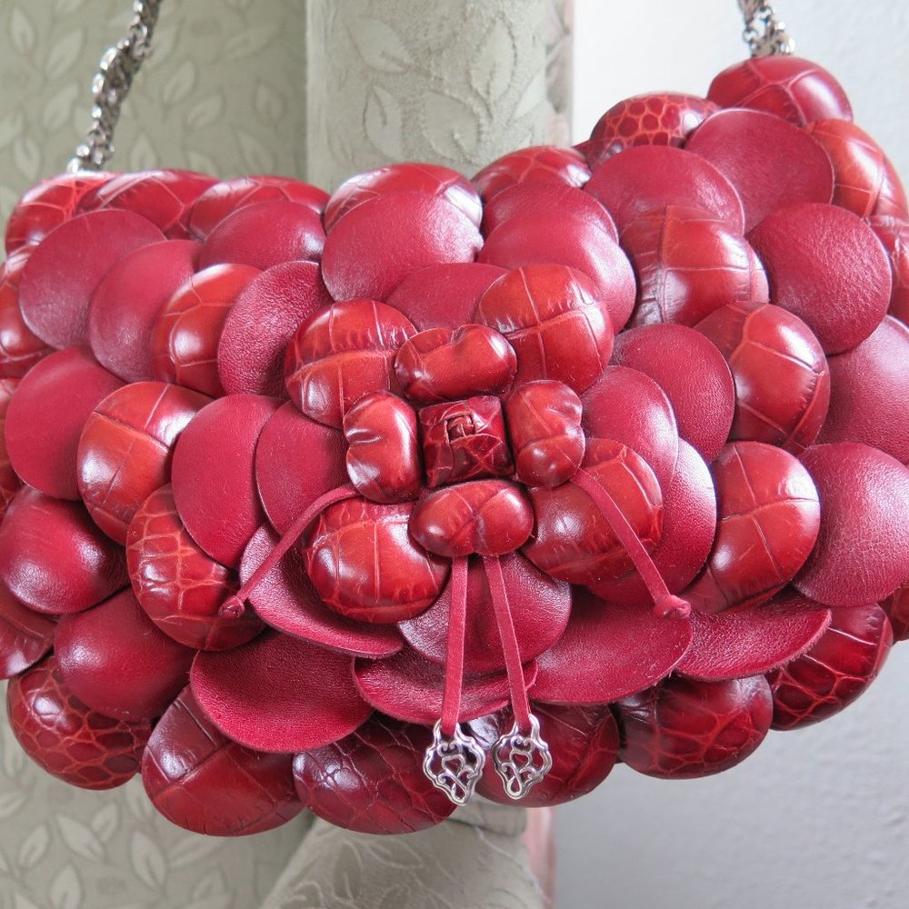 SOLD Brighton Burgundy Red Leather Rose Purse